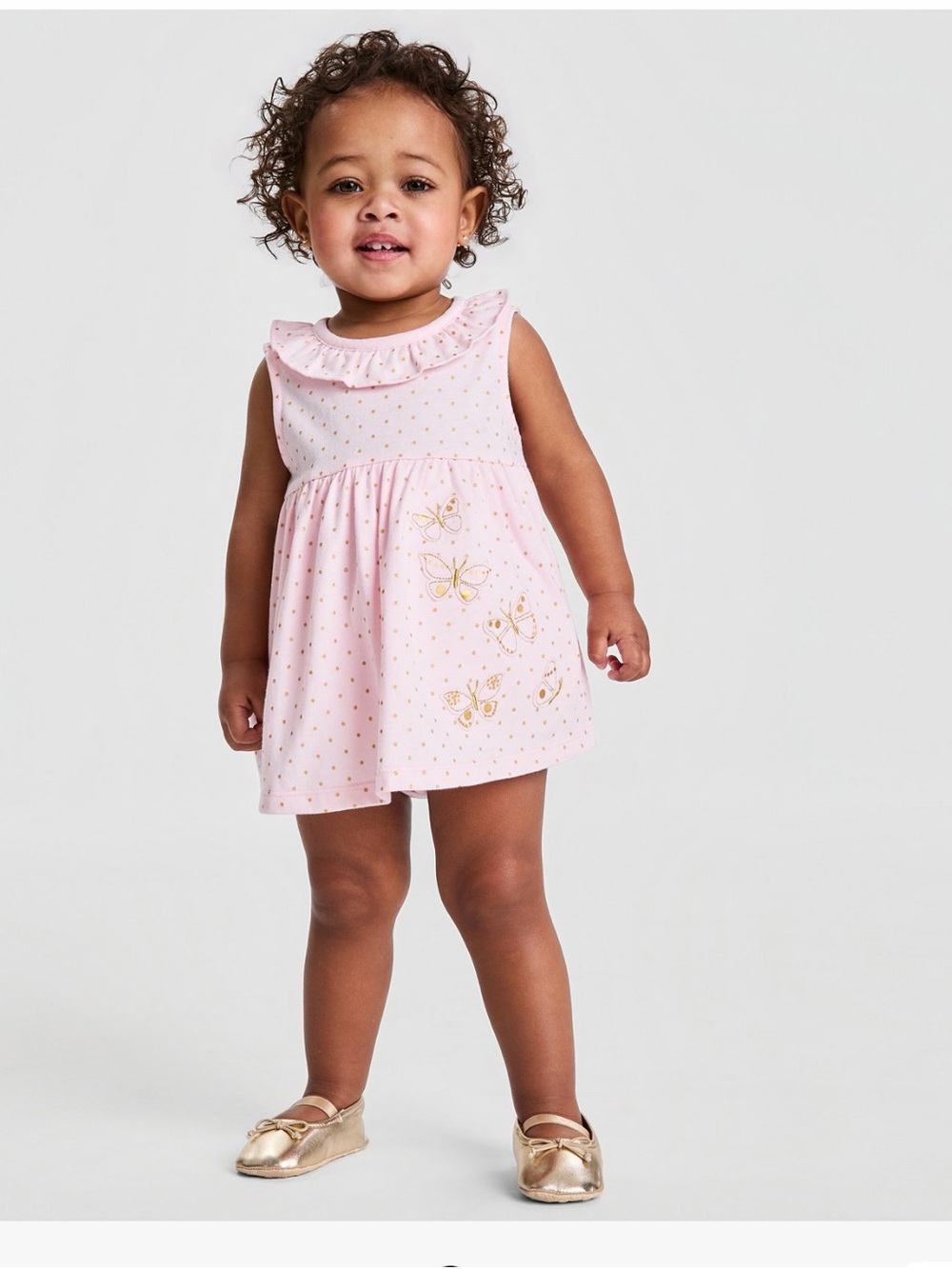 First Impressions Pink Dress with Gold Butterfly Accents